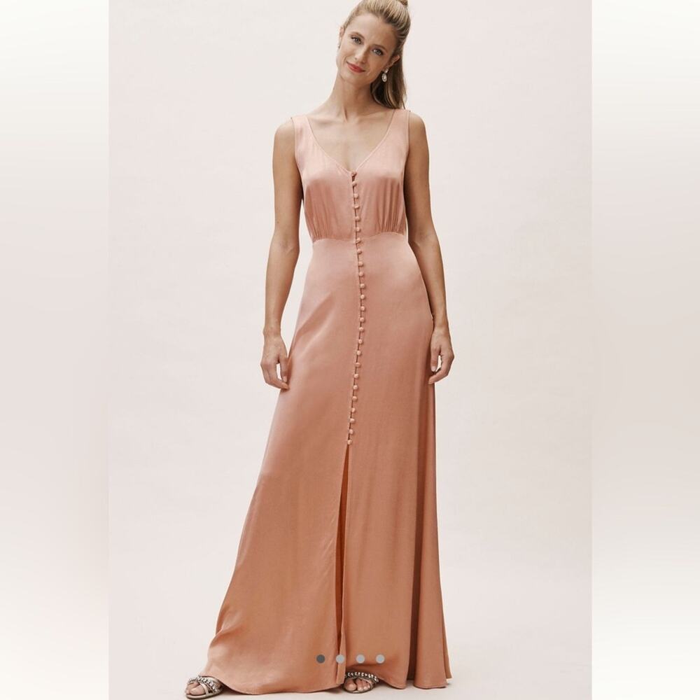 Anthropologie Ghost London Aletta Dress Sedona Pink Satin Button Down Maxi Small